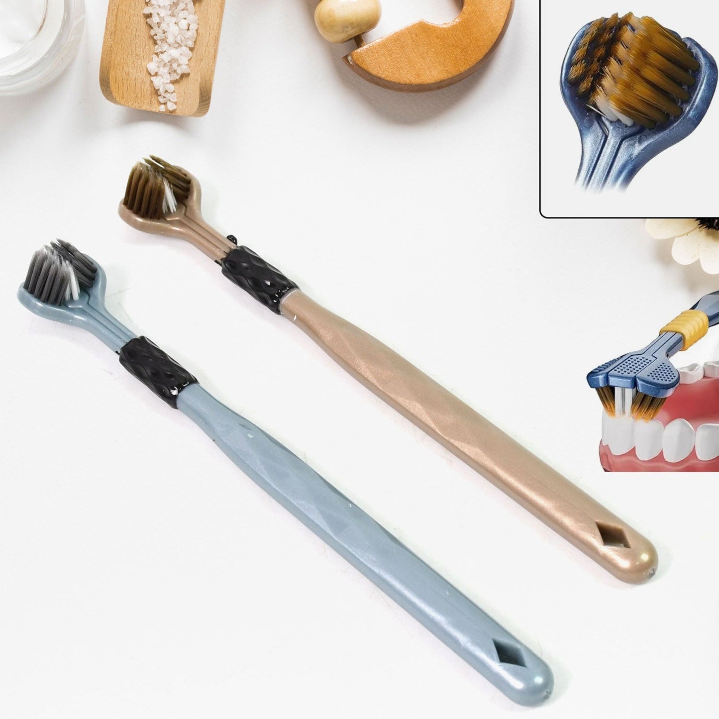 3 Sided Toothbrush, Soft Bristle Toothbrush (4 Pc Set)