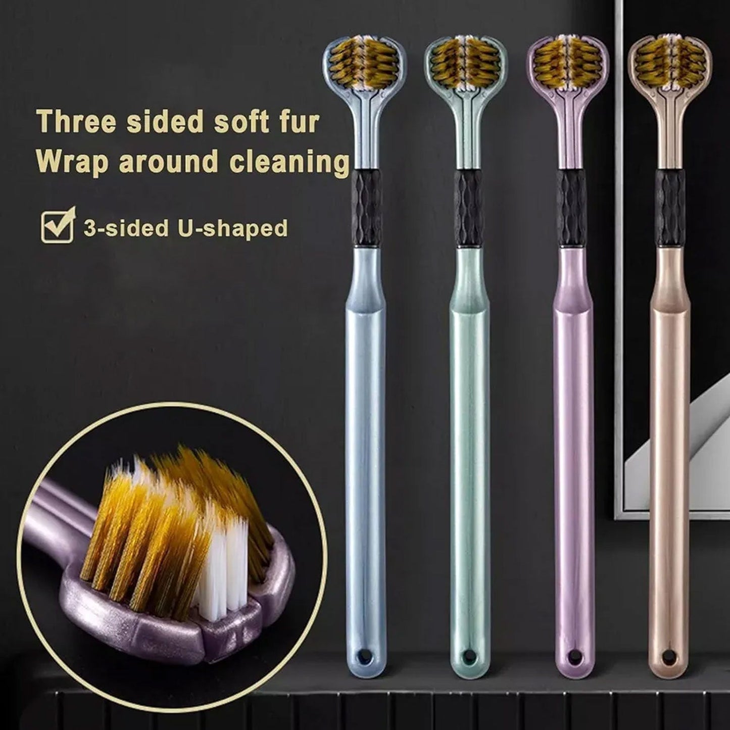 3 Sided Toothbrush, Soft Bristle Toothbrush (4 Pc Set)