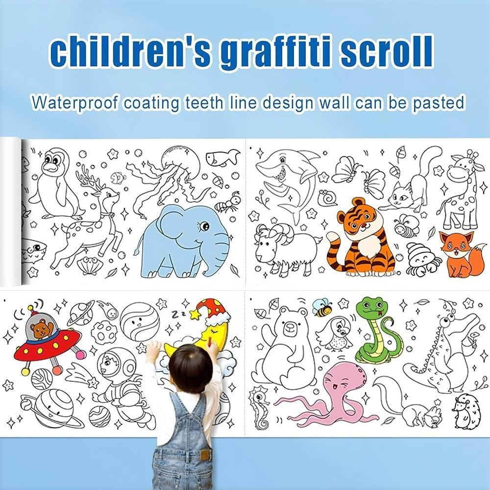 Drawing Paper Roll for Kids, 30 x 300 Cm Large Coloring Poster for Toddlers {Mix Design}